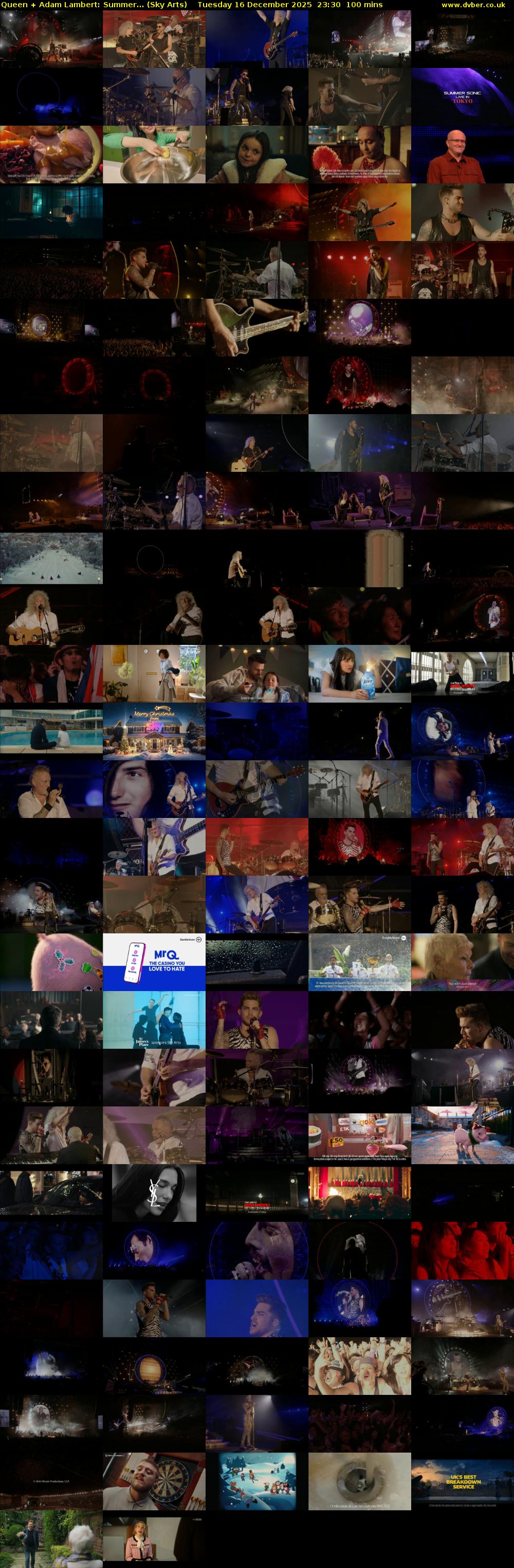 Queen + Adam Lambert: Summer... (Sky Arts) Tuesday 16 December 2025 23:30 - 01:10