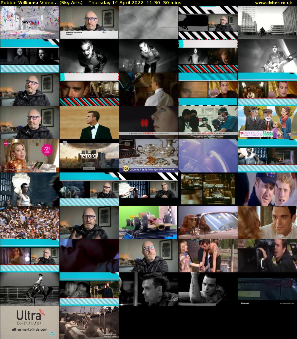 Robbie Williams: Video... (Sky Arts) Thursday 14 April 2022 11:30 - 12:00