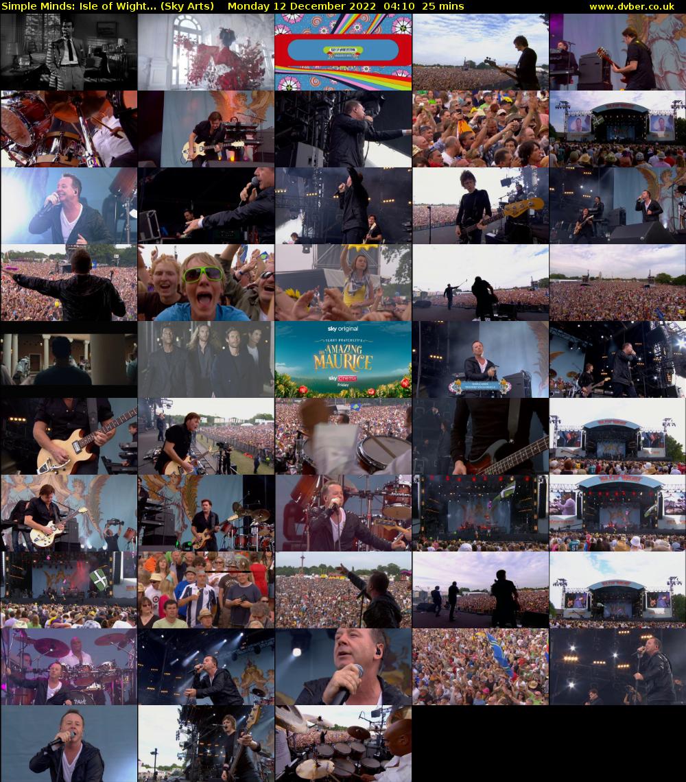 Simple Minds: Isle of Wight... (Sky Arts) Monday 12 December 2022 04:10 - 04:35