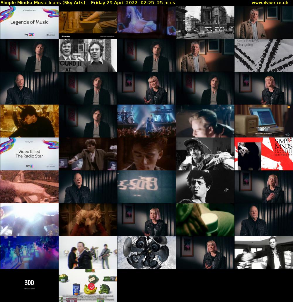 Simple Minds: Music Icons (Sky Arts) Friday 29 April 2022 02:25 - 02:50