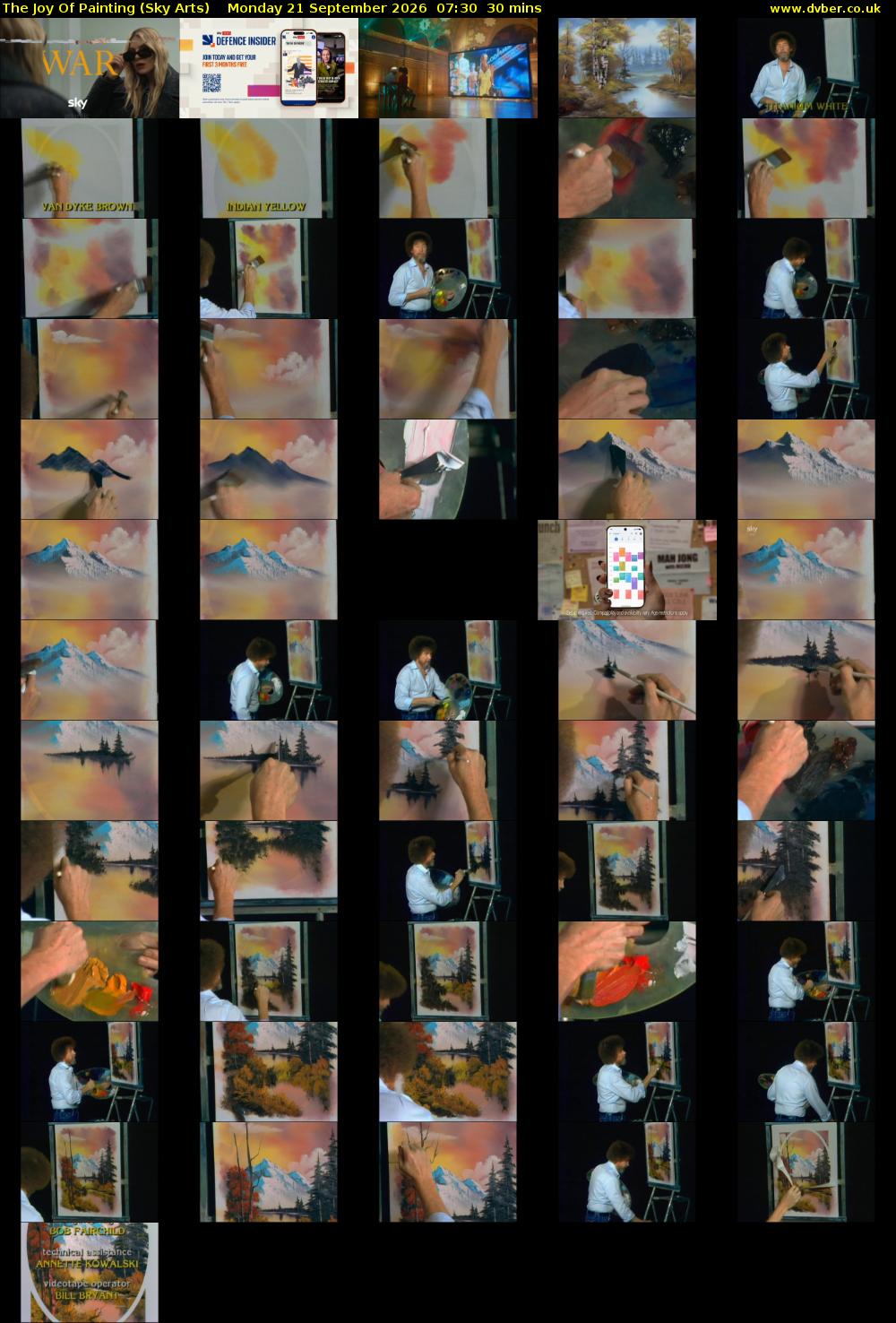The Joy Of Painting (Sky Arts) Monday 21 September 2026 07:30 - 08:00