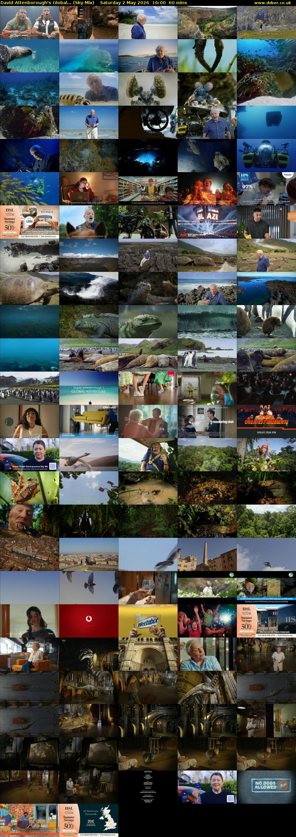 David Attenborough's Global... (Sky Mix) Saturday 2 May 2026 16:00 - 17:00