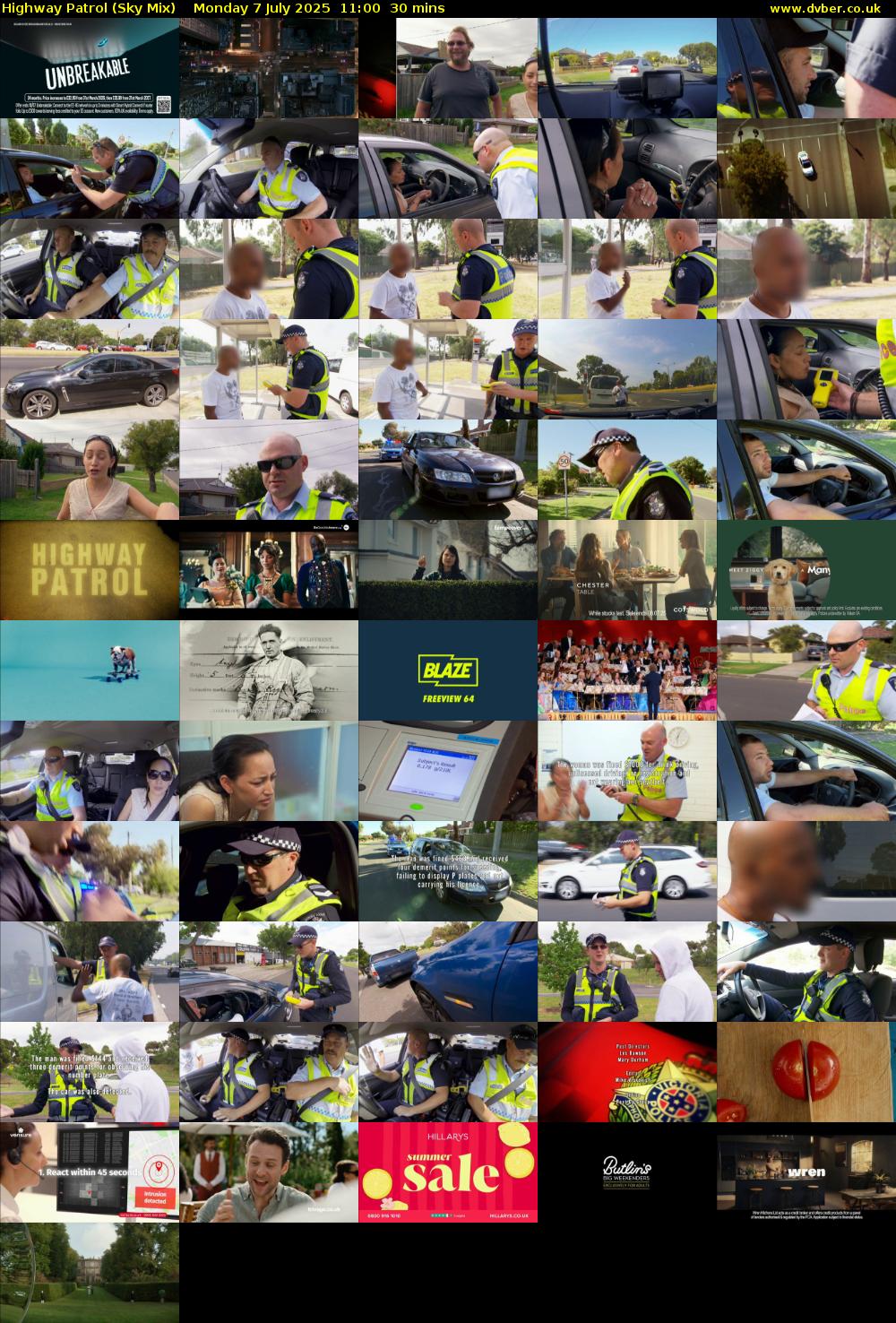 Highway Patrol (Sky Mix) Monday 7 July 2025 11:00 - 11:30