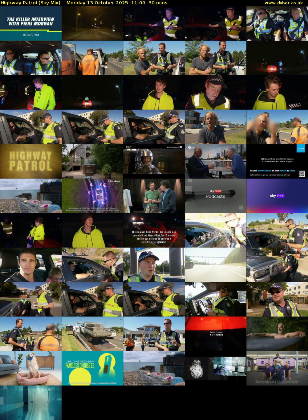 Highway Patrol (Sky Mix) Monday 13 October 2025 11:00 - 11:30