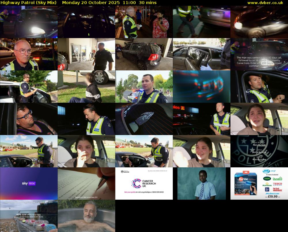 Highway Patrol (Sky Mix) Monday 20 October 2025 11:00 - 11:30