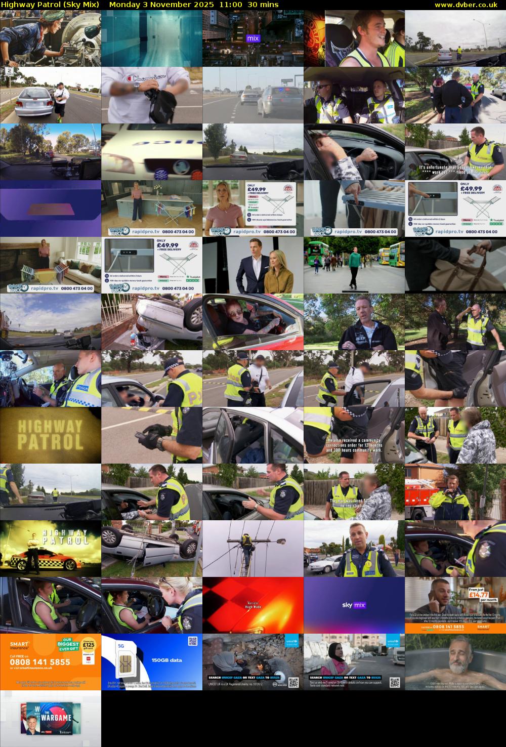 Highway Patrol (Sky Mix) Monday 3 November 2025 11:00 - 11:30