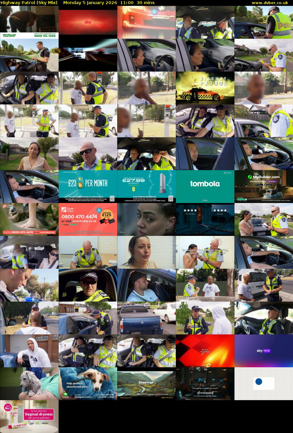 Highway Patrol (Sky Mix) Monday 5 January 2026 11:00 - 11:30