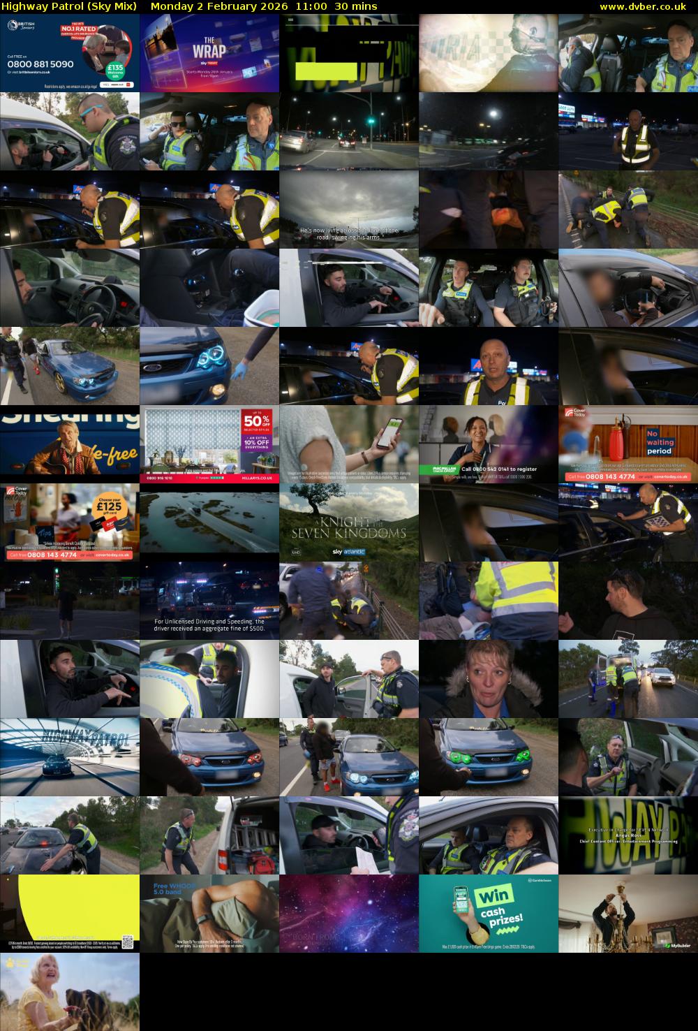 Highway Patrol (Sky Mix) Monday 2 February 2026 11:00 - 11:30