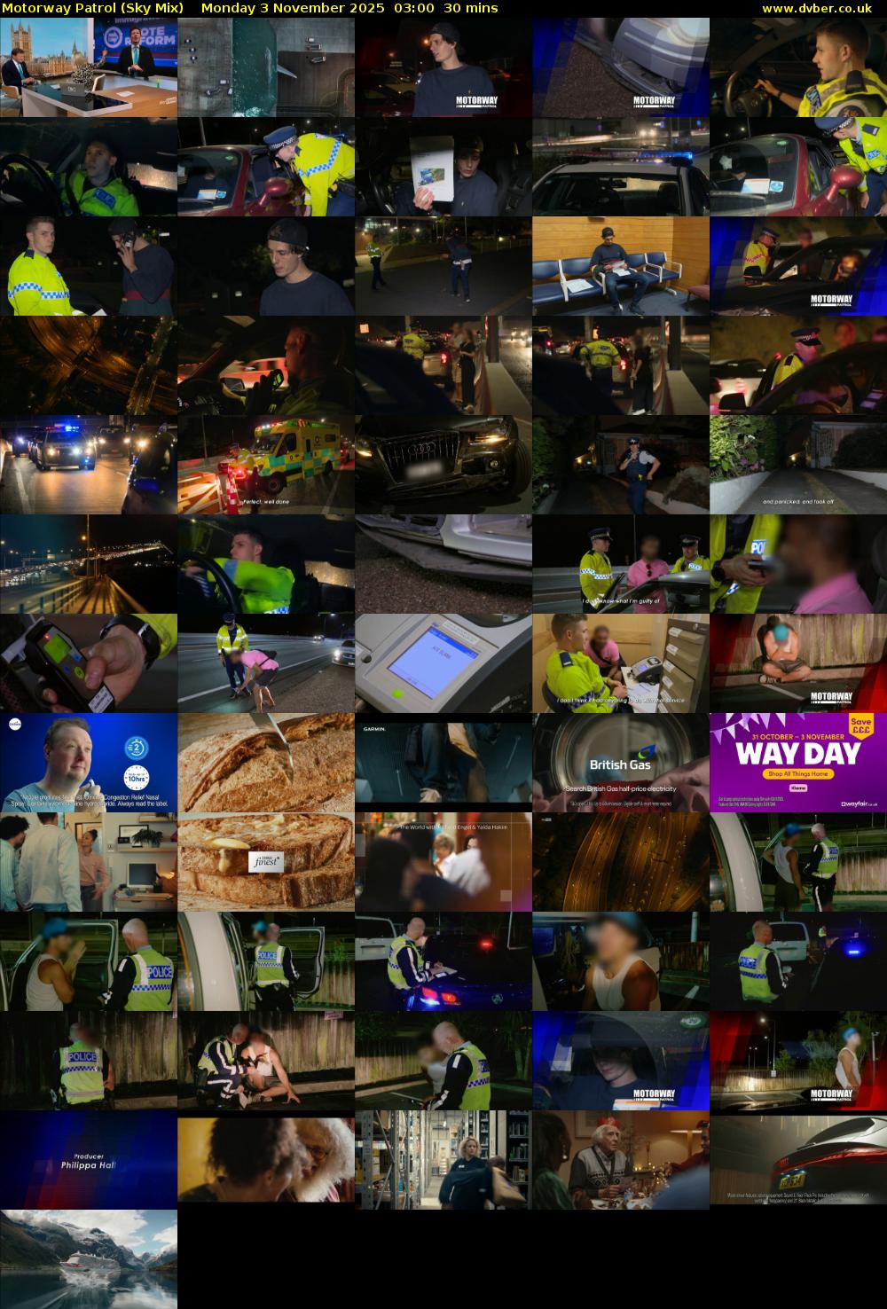 Motorway Patrol (Sky Mix) Monday 3 November 2025 03:00 - 03:30