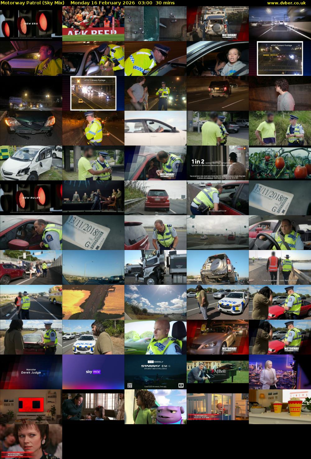 Motorway Patrol (Sky Mix) Monday 16 February 2026 03:00 - 03:30