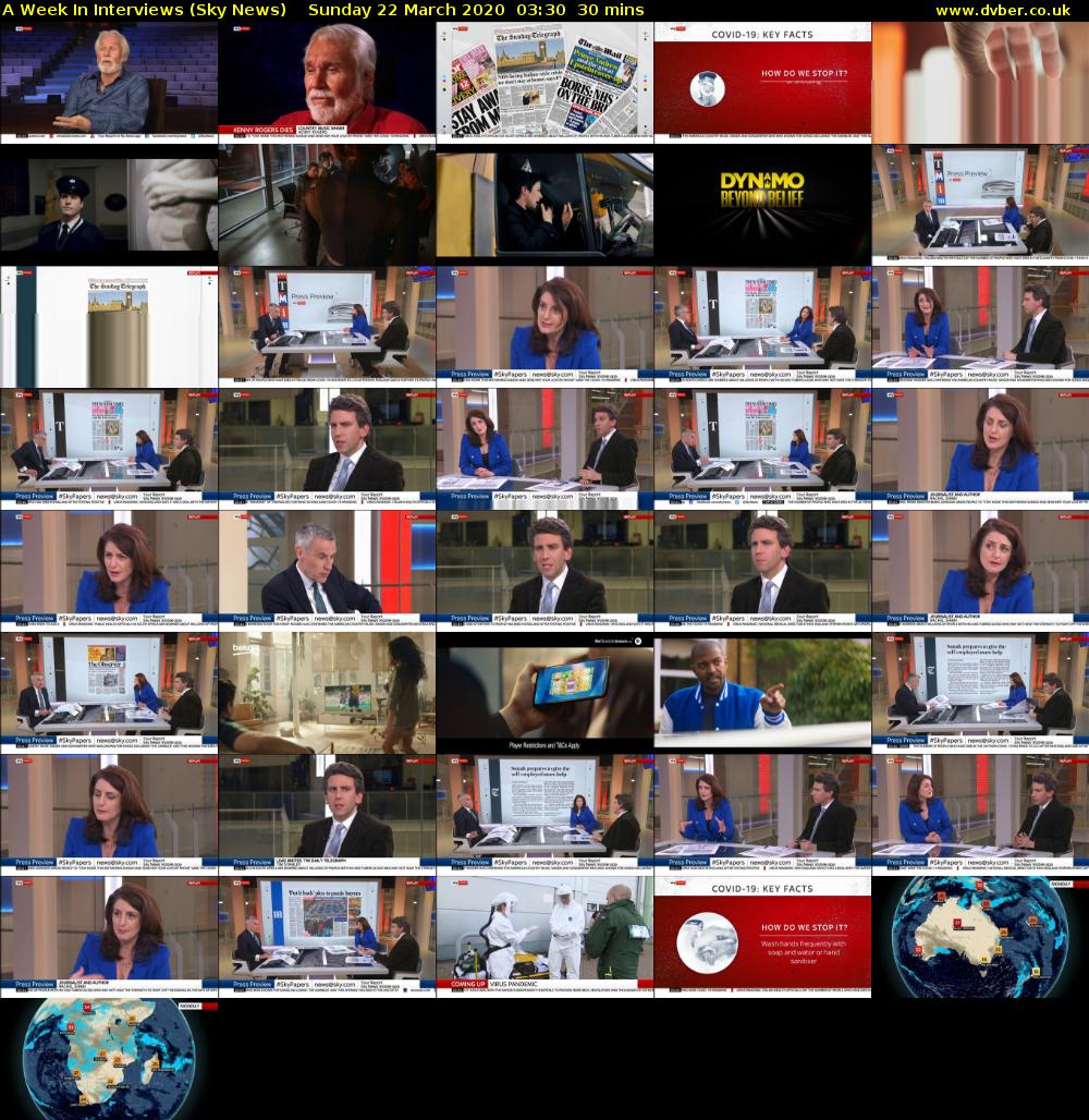 A Week In Interviews (Sky News) Sunday 22 March 2020 03:30 - 04:00