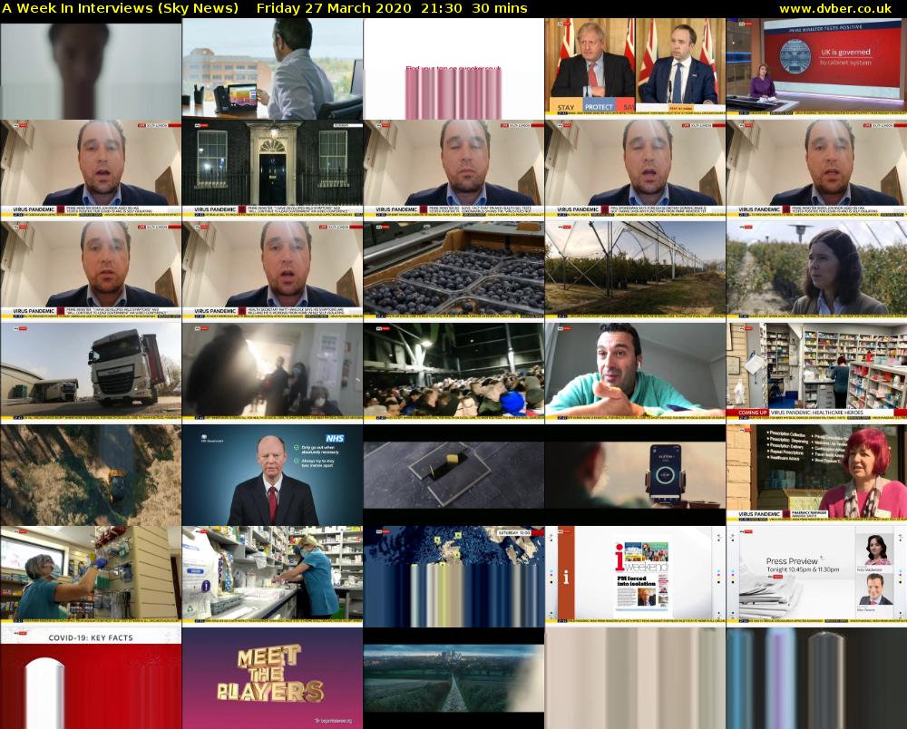 A Week In Interviews (Sky News) Friday 27 March 2020 21:30 - 22:00