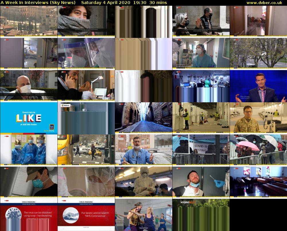 A Week In Interviews (Sky News) Saturday 4 April 2020 19:30 - 20:00