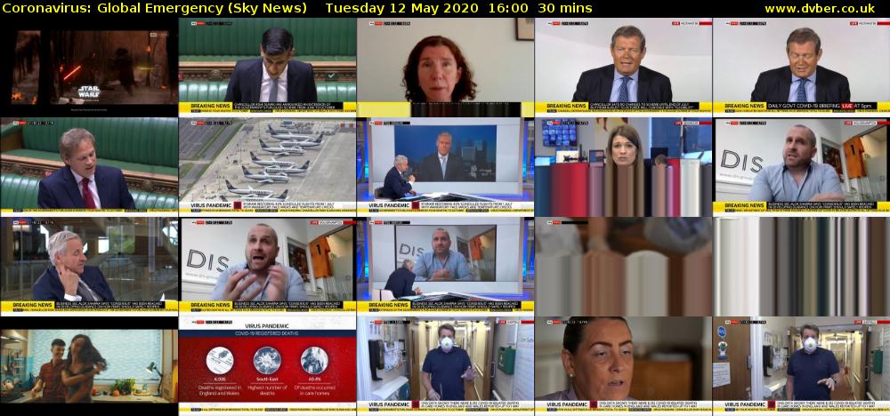 Coronavirus: Global Emergency (Sky News) Tuesday 12 May 2020 16:00 - 16:30