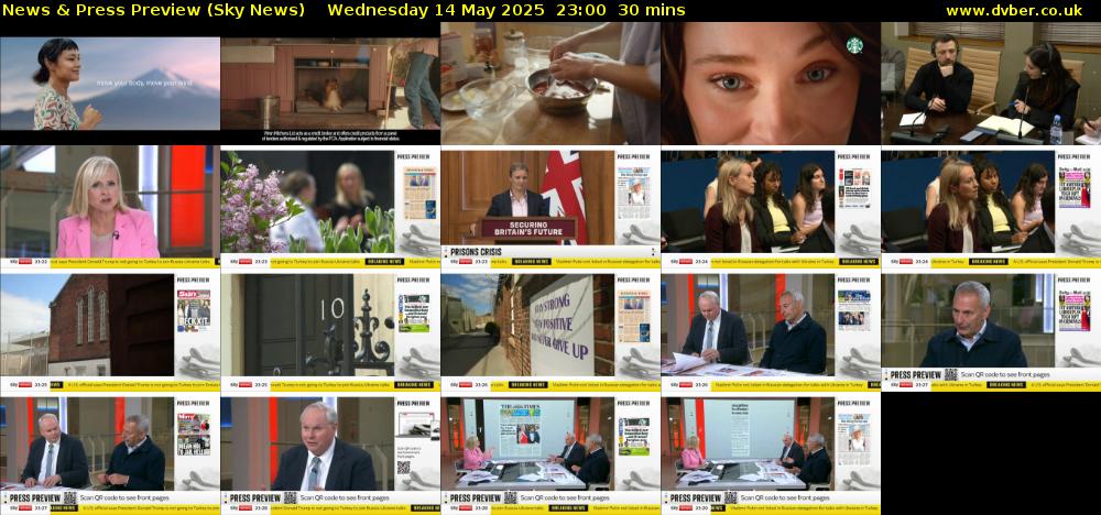 News & Press Preview (Sky News) Wednesday 14 May 2025 23:00 - 23:30