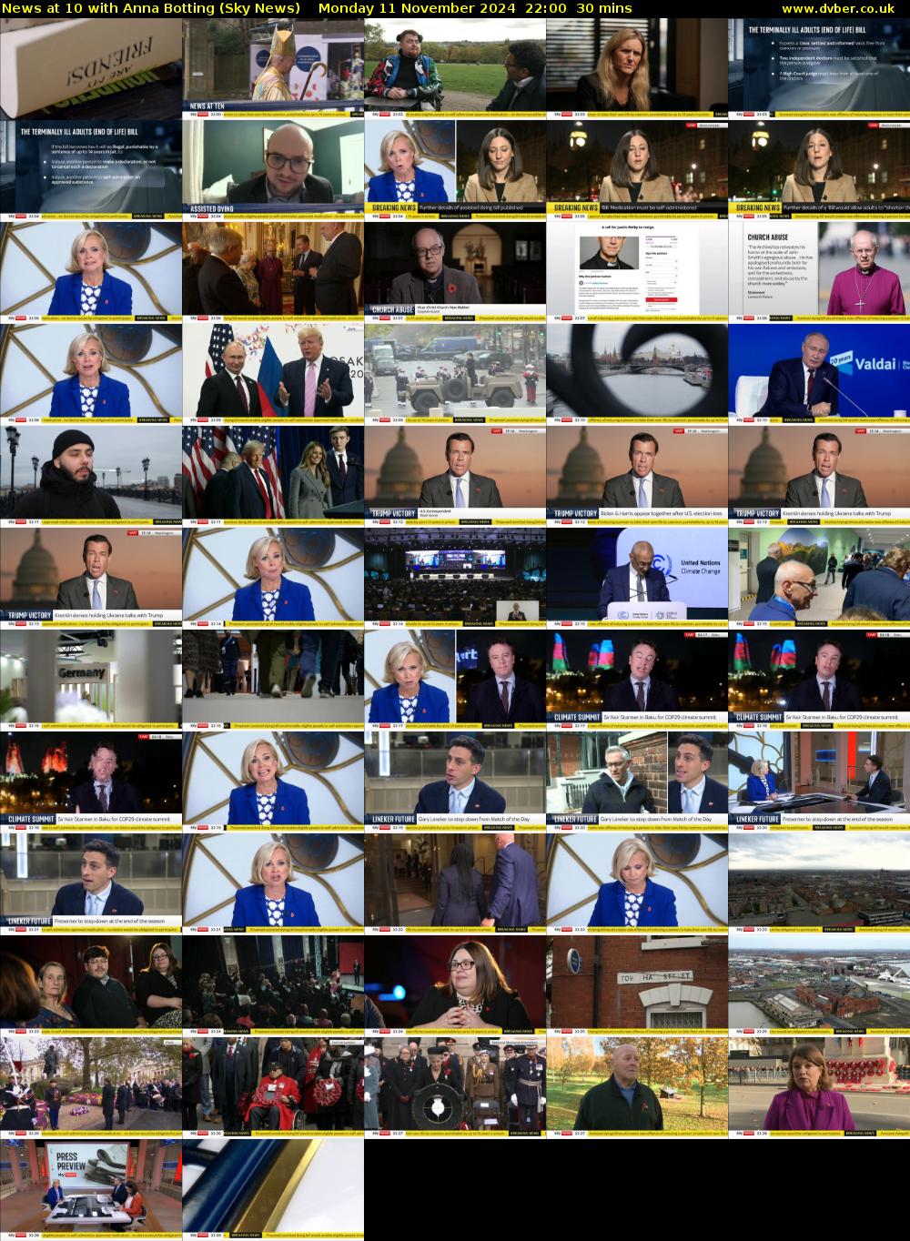 News at 10 with Anna Botting (Sky News) Monday 11 November 2024 22:00 - 22:30