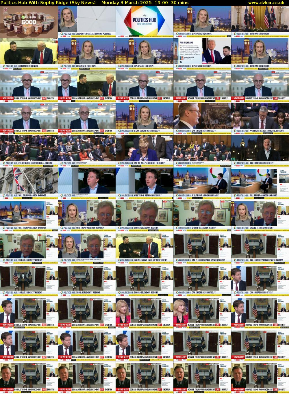 Politics Hub With Sophy Ridge (Sky News) Monday 3 March 2025 19:00 - 19:30