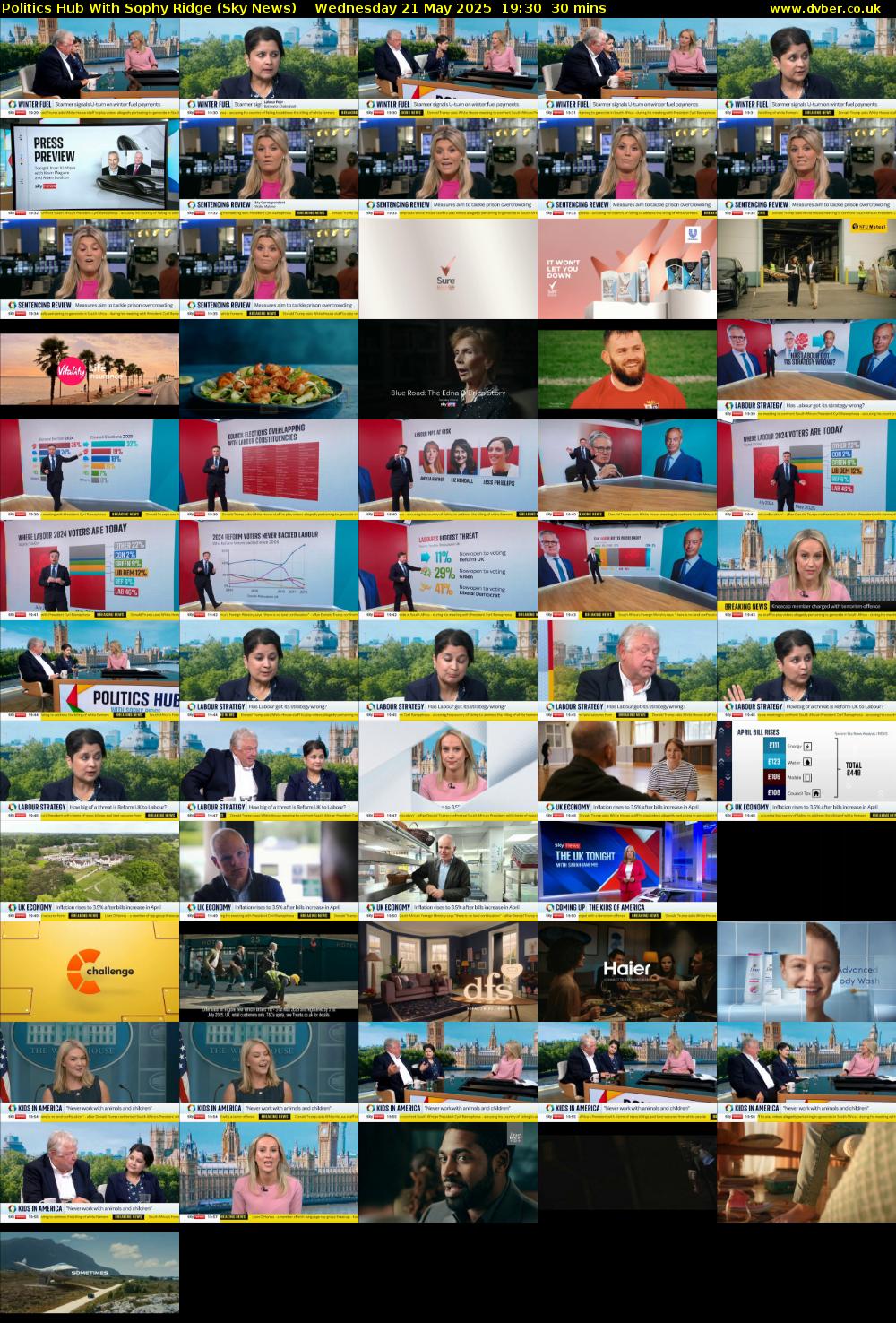 Politics Hub With Sophy Ridge (Sky News) Wednesday 21 May 2025 19:30 - 20:00