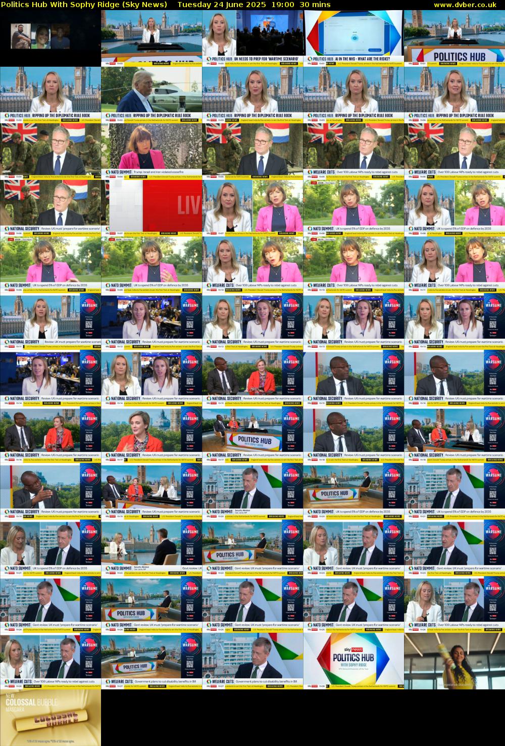 Politics Hub With Sophy Ridge (Sky News) Tuesday 24 June 2025 19:00 - 19:30