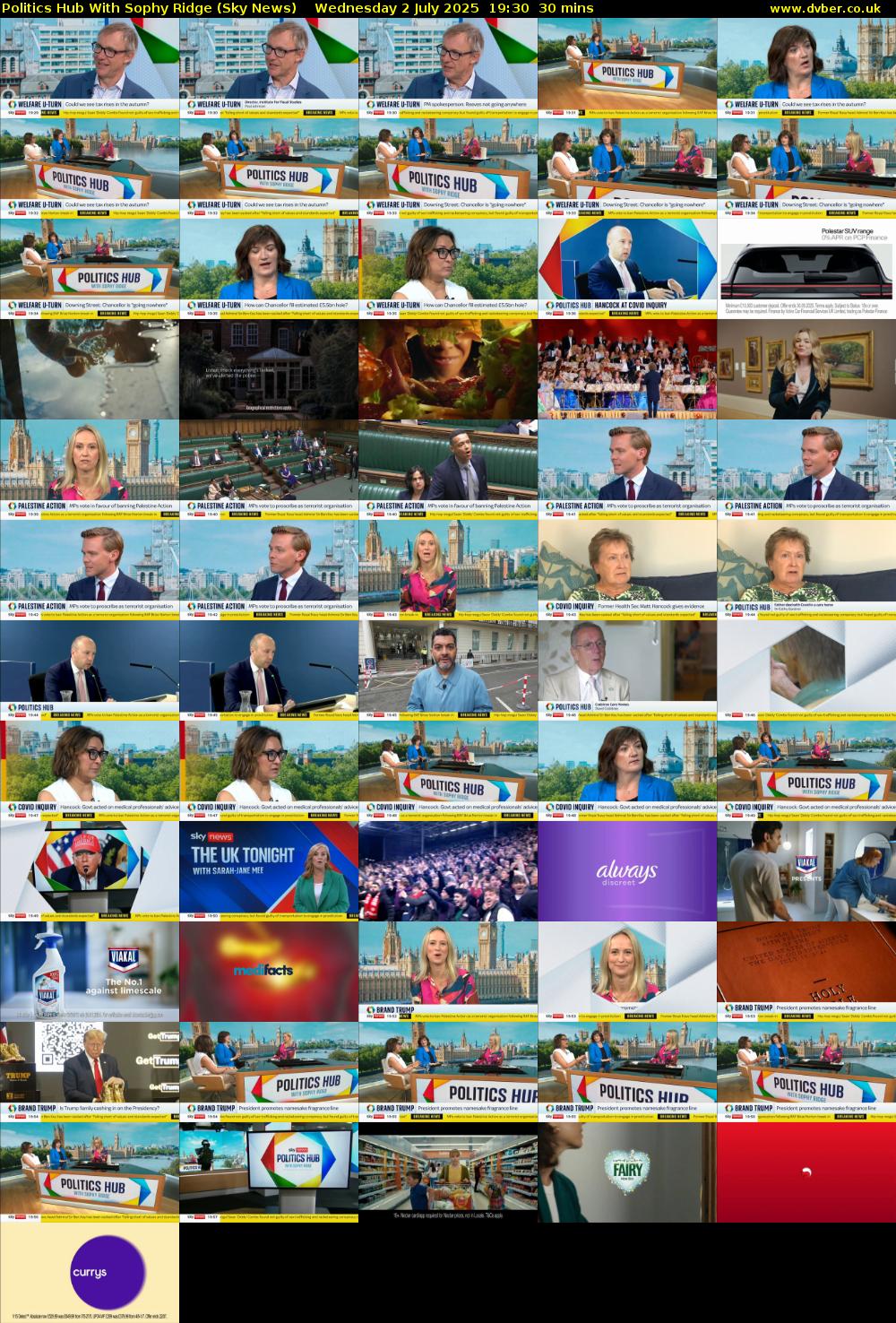 Politics Hub With Sophy Ridge (Sky News) Wednesday 2 July 2025 19:30 - 20:00