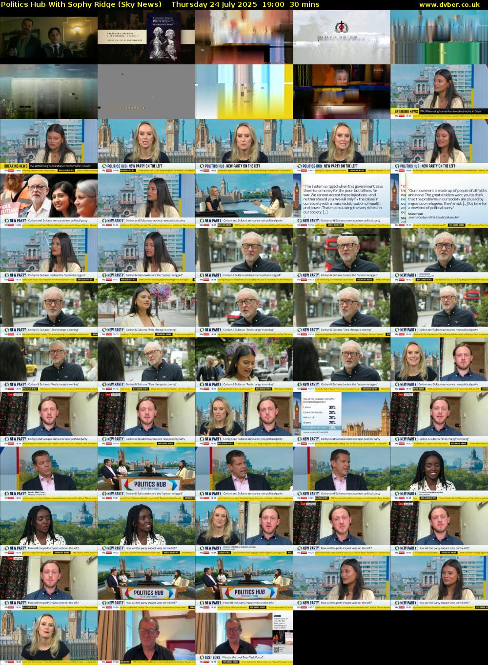 Politics Hub With Sophy Ridge (Sky News) Thursday 24 July 2025 19:00 - 19:30