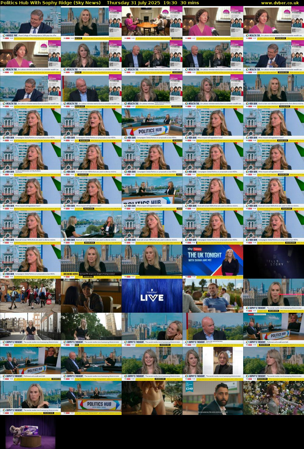 Politics Hub With Sophy Ridge (Sky News) Thursday 31 July 2025 19:30 - 20:00