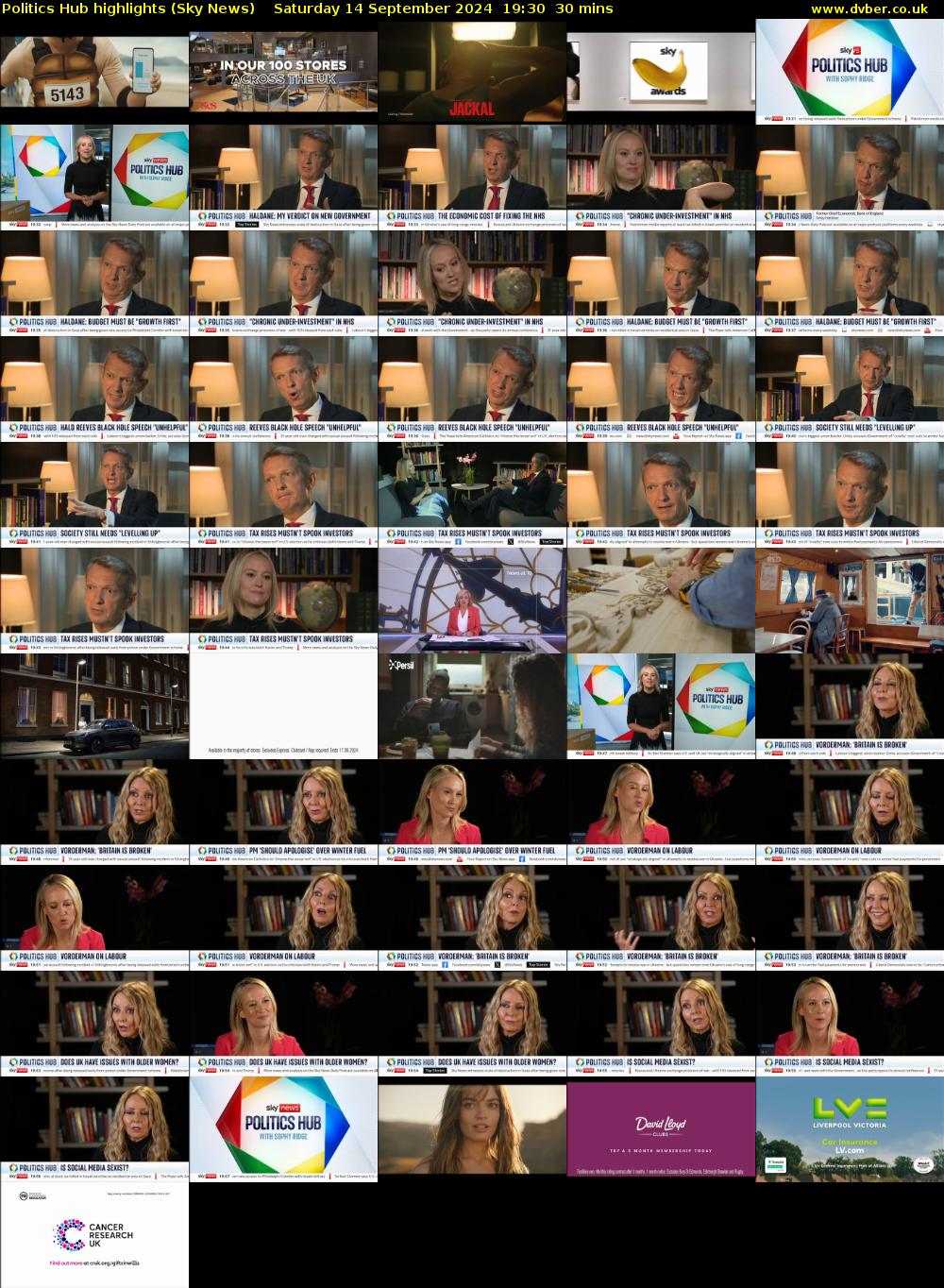 Politics Hub highlights (Sky News) Saturday 14 September 2024 19:30 - 20:00