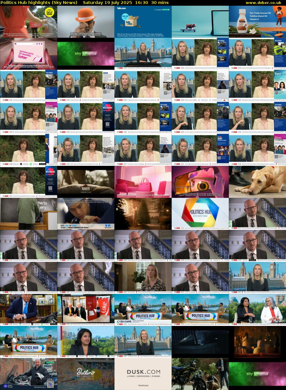 Politics Hub highlights (Sky News) Saturday 19 July 2025 16:30 - 17:00