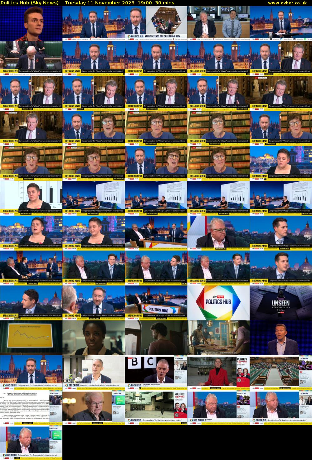 Politics Hub (Sky News) Tuesday 11 November 2025 19:00 - 19:30