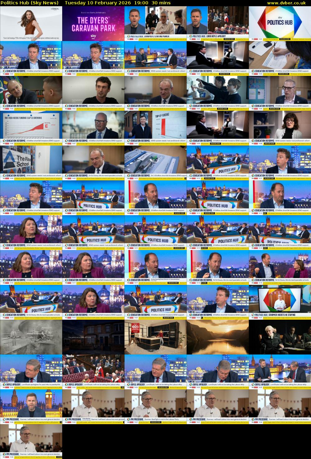 Politics Hub (Sky News) Tuesday 10 February 2026 19:00 - 19:30