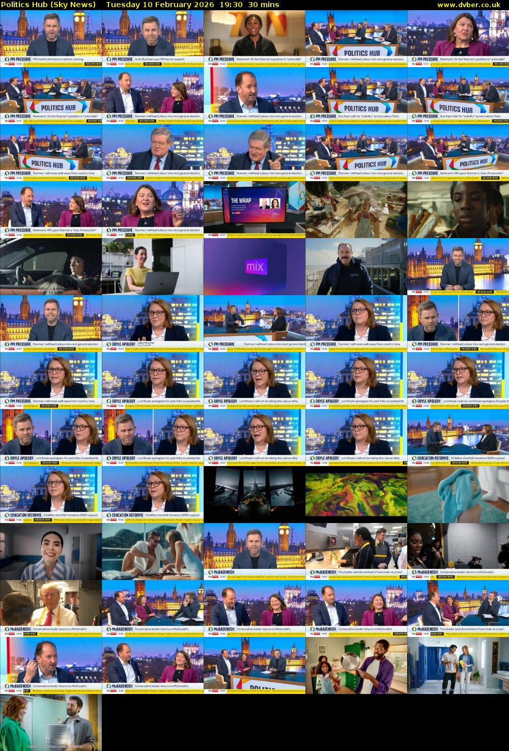 Politics Hub (Sky News) Tuesday 10 February 2026 19:30 - 20:00