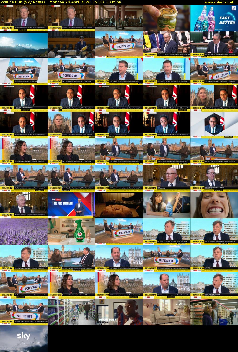 Politics Hub (Sky News) Monday 20 April 2026 19:30 - 20:00