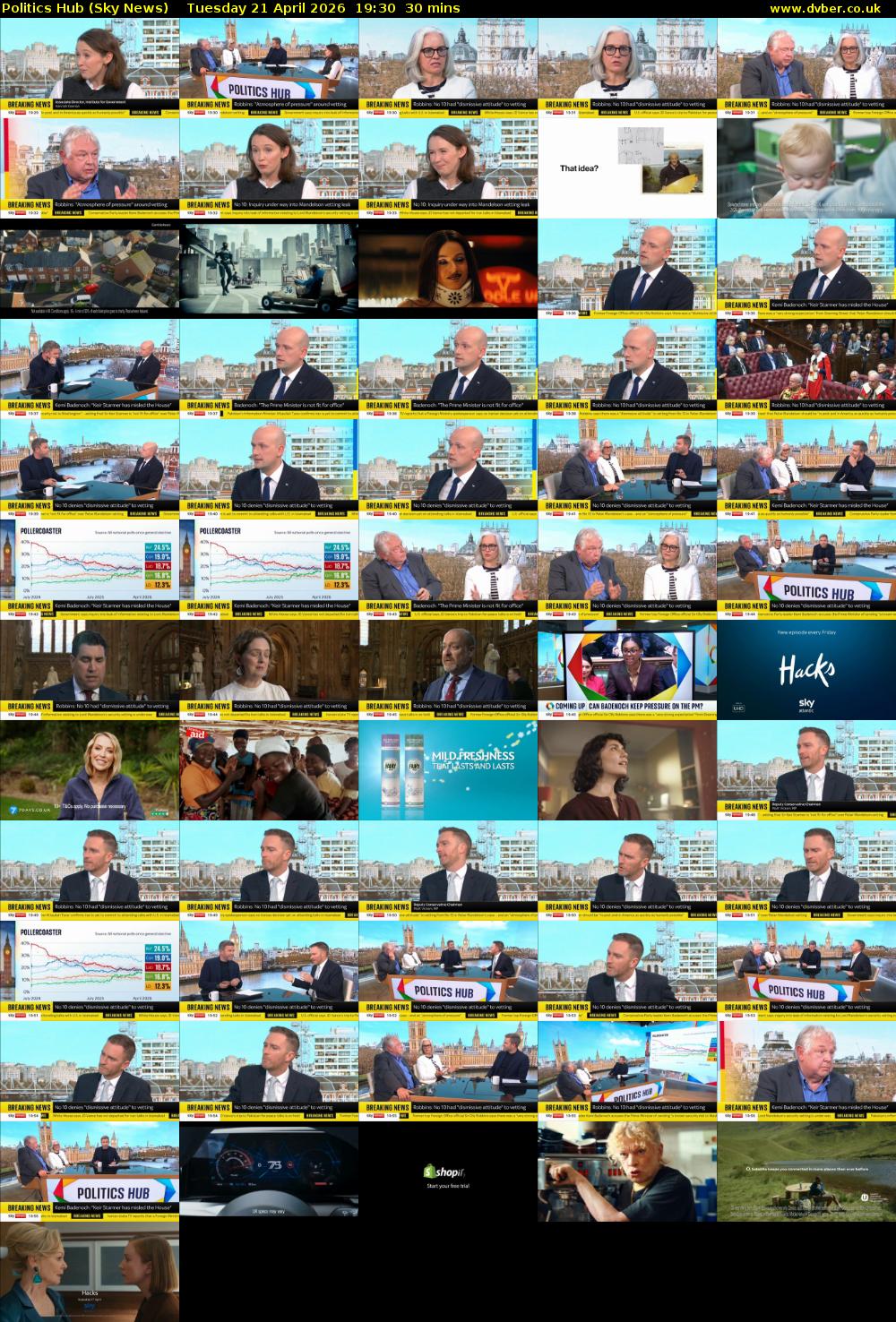 Politics Hub (Sky News) Tuesday 21 April 2026 19:30 - 20:00