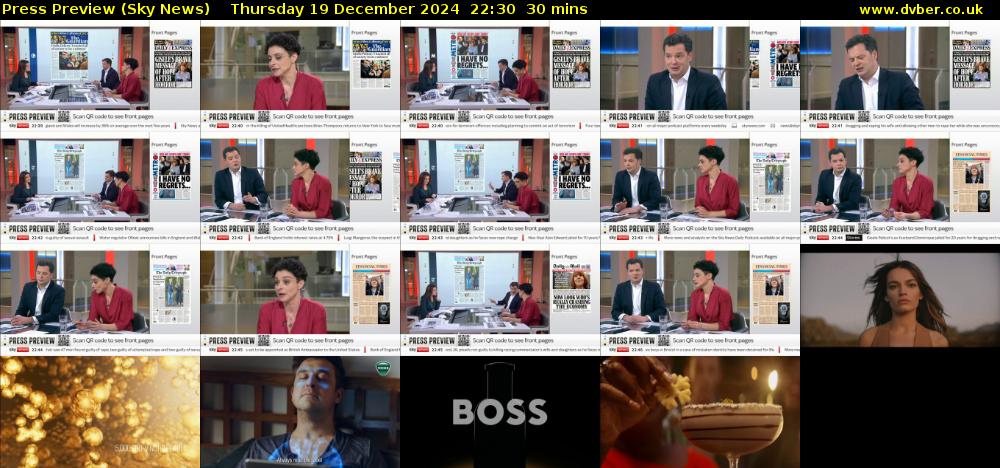 Press Preview (Sky News) Thursday 19 December 2024 22:30 - 23:00