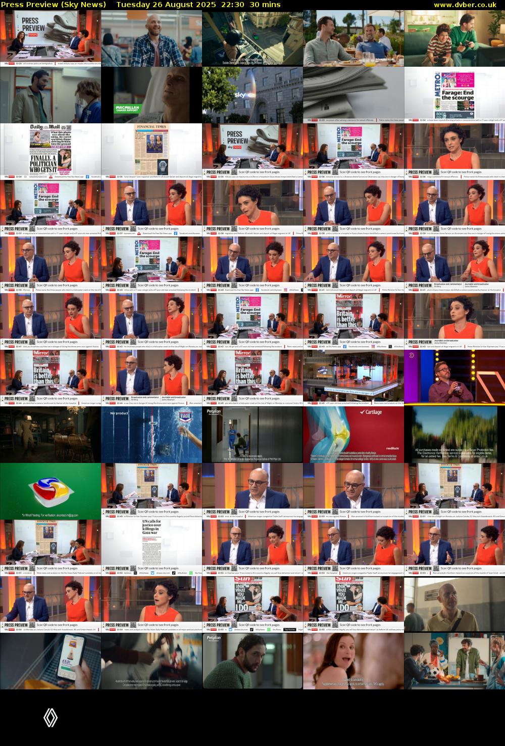 Press Preview (Sky News) Tuesday 26 August 2025 22:30 - 23:00