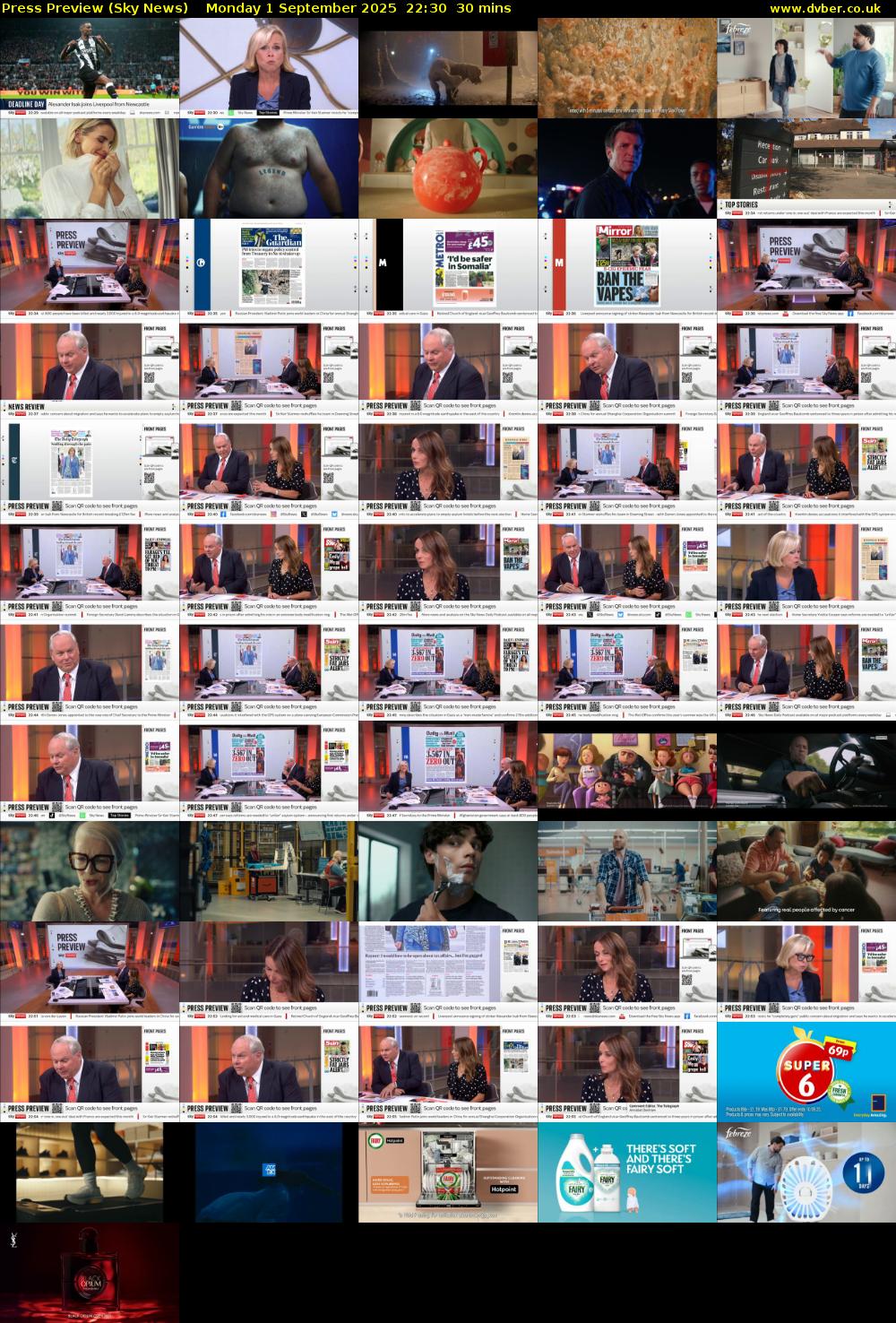 Press Preview (Sky News) Monday 1 September 2025 22:30 - 23:00