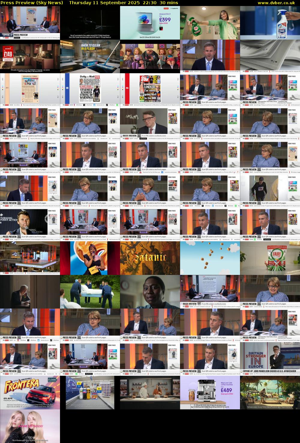 Press Preview (Sky News) Thursday 11 September 2025 22:30 - 23:00