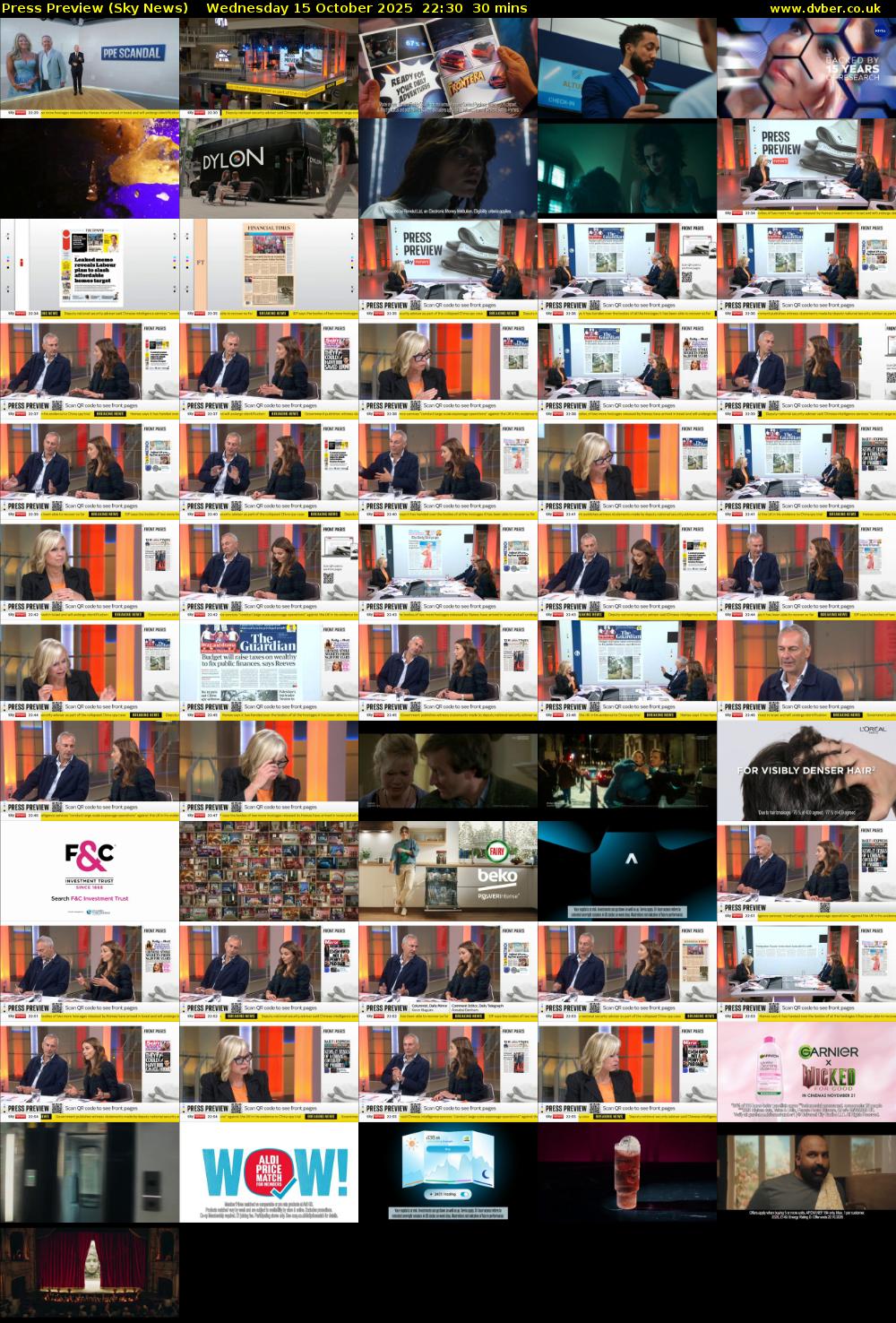 Press Preview (Sky News) Wednesday 15 October 2025 22:30 - 23:00