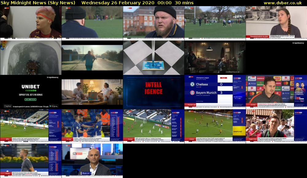 Sky Midnight News (Sky News) Wednesday 26 February 2020 00:00 - 00:30