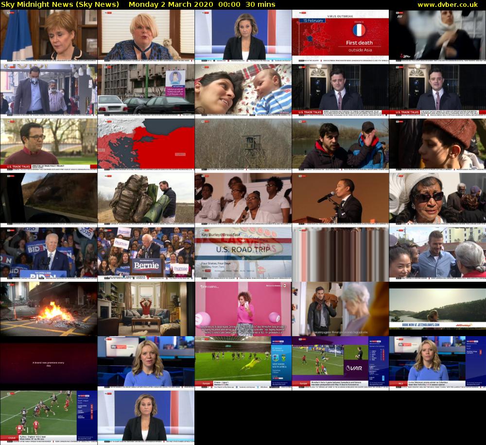 Sky Midnight News (Sky News) Monday 2 March 2020 00:00 - 00:30