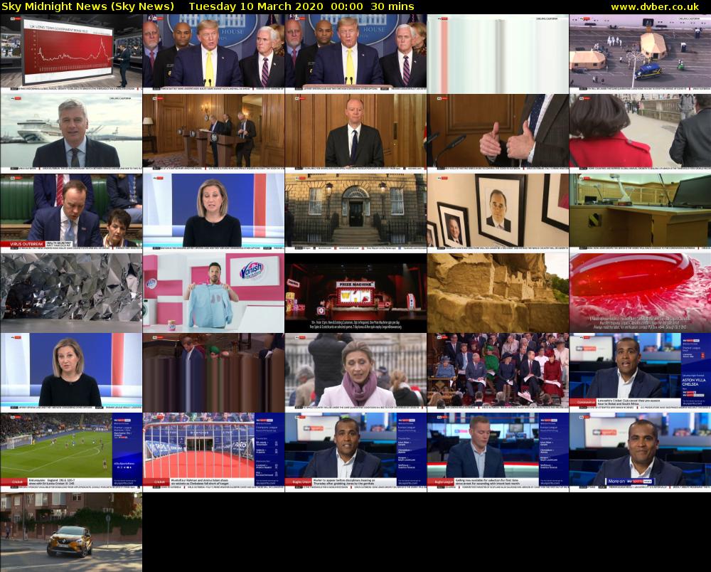 Sky Midnight News (Sky News) Tuesday 10 March 2020 00:00 - 00:30