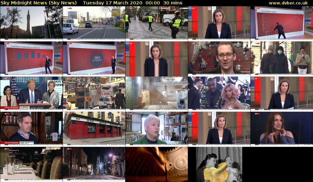 Sky Midnight News (Sky News) Tuesday 17 March 2020 00:00 - 00:30
