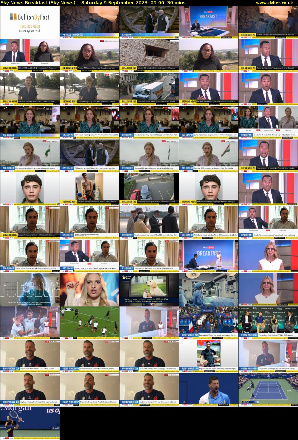 Sky News Breakfast (Sky News) Saturday 9 September 2023 09:00 - 09:30