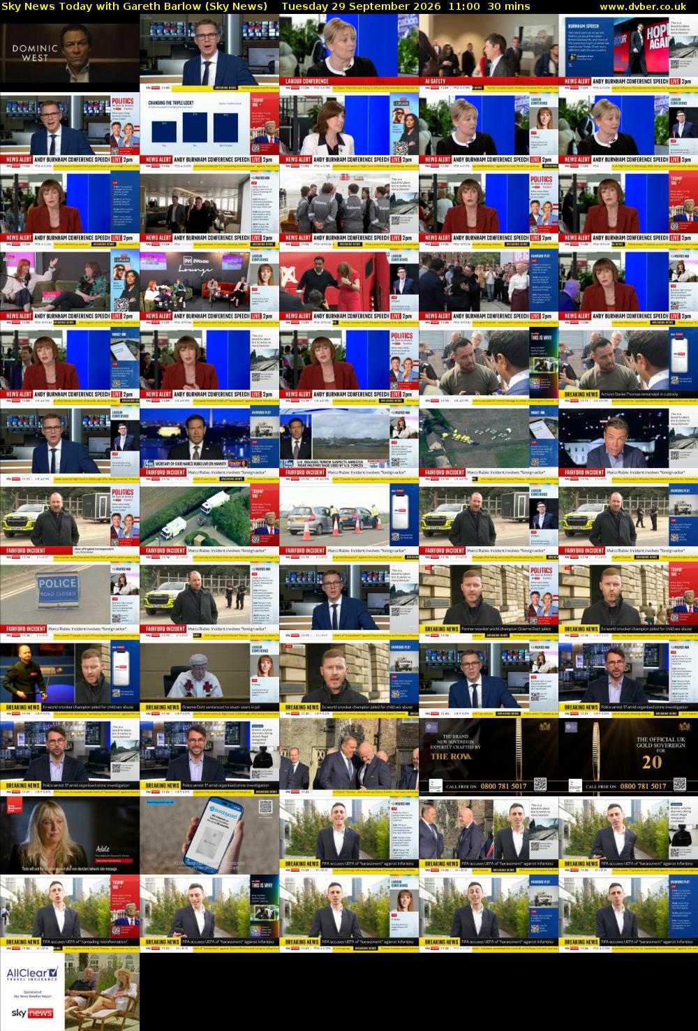 Sky News Today with Gareth Barlow (Sky News) Tuesday 29 September 2026 11:00 - 11:30