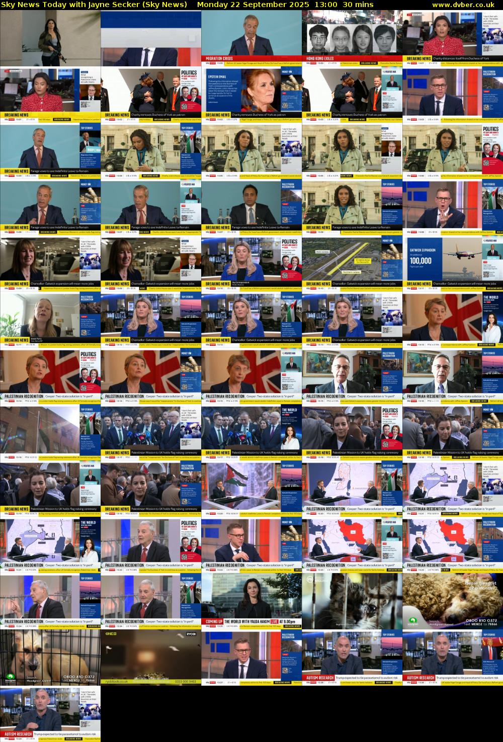 Sky News Today with Jayne Secker (Sky News) Monday 22 September 2025 13:00 - 13:30