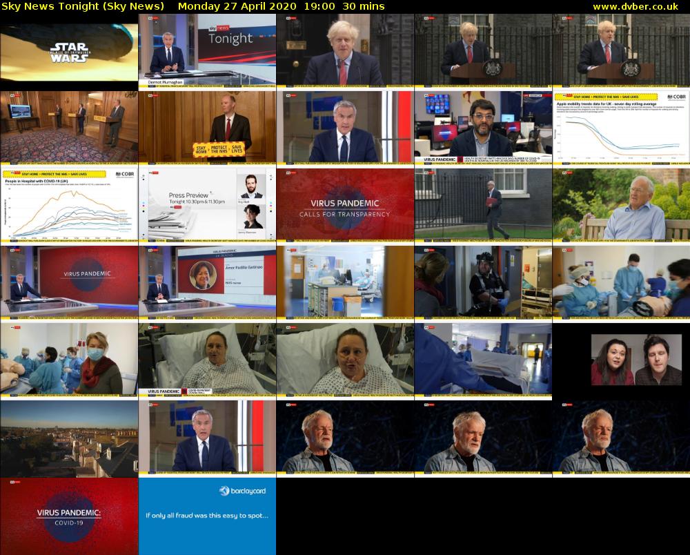 Sky News Tonight (Sky News) Monday 27 April 2020 19:00 - 19:30