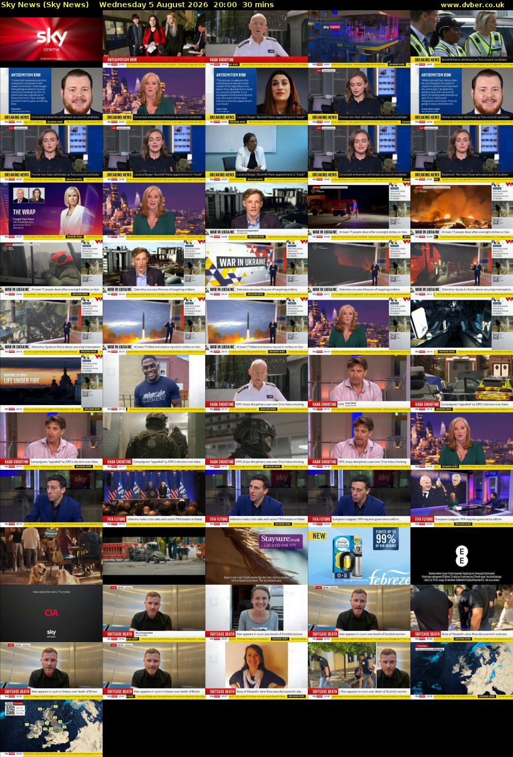 Sky News (Sky News) Wednesday 5 August 2026 20:00 - 20:30
