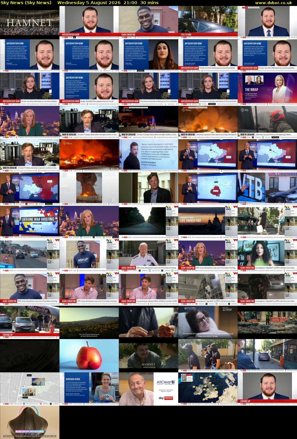 Sky News (Sky News) Wednesday 5 August 2026 21:00 - 21:30