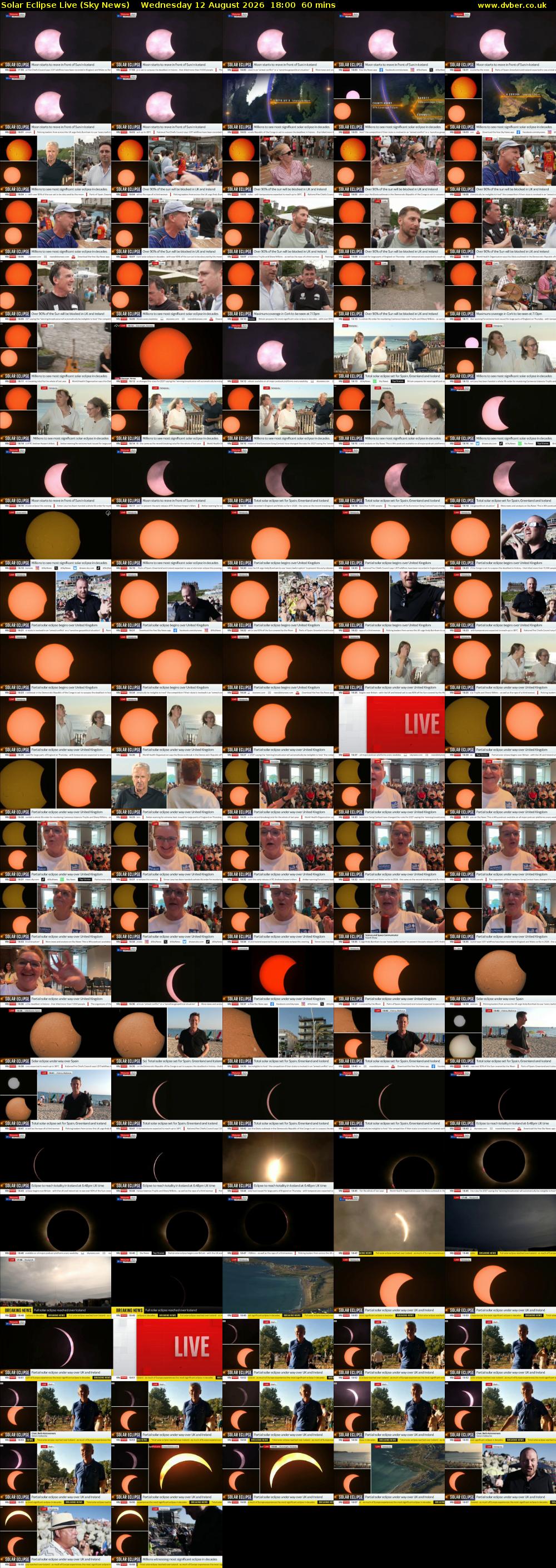 Solar Eclipse Live (Sky News) Wednesday 12 August 2026 18:00 - 19:00