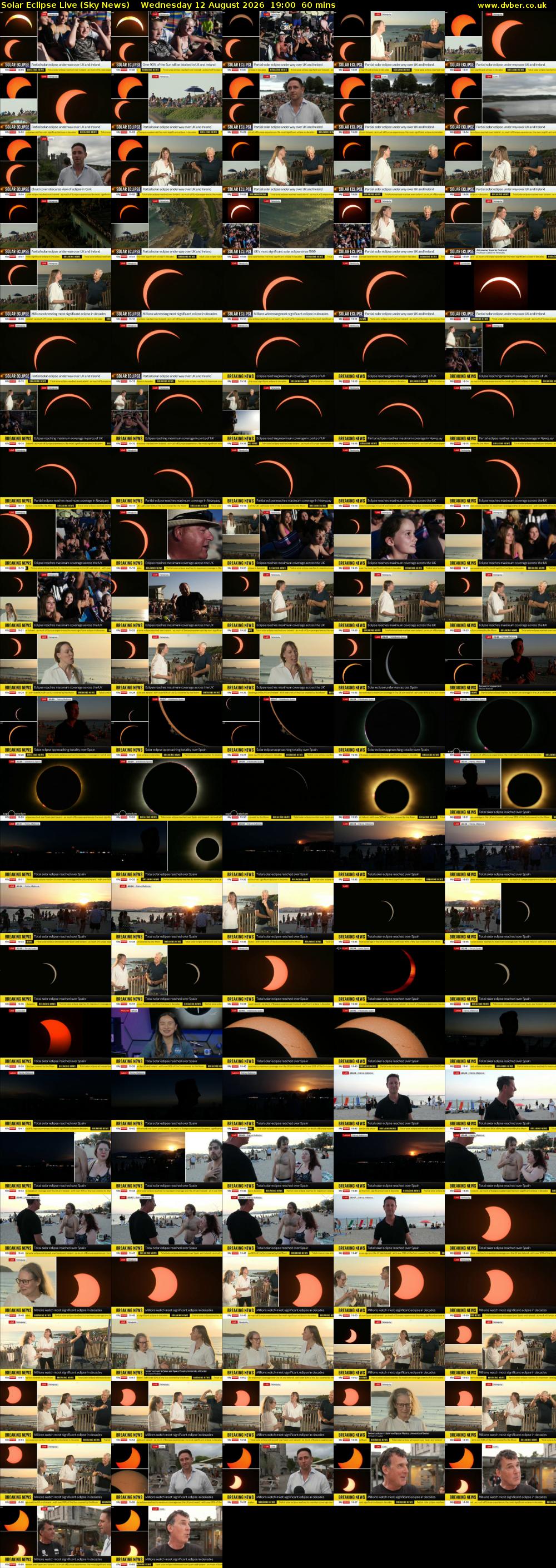 Solar Eclipse Live (Sky News) Wednesday 12 August 2026 19:00 - 20:00